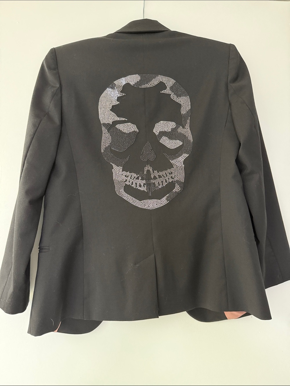 Zadig & Voltaire Black Blazer with Dusty Pink Lining skull detail in the back